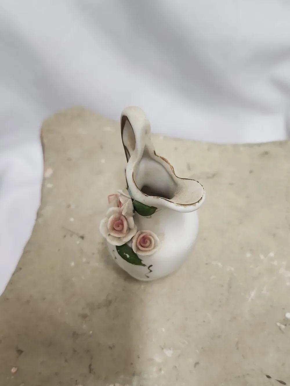 Vintage Floral Porcelain Handle Pitcher Vase